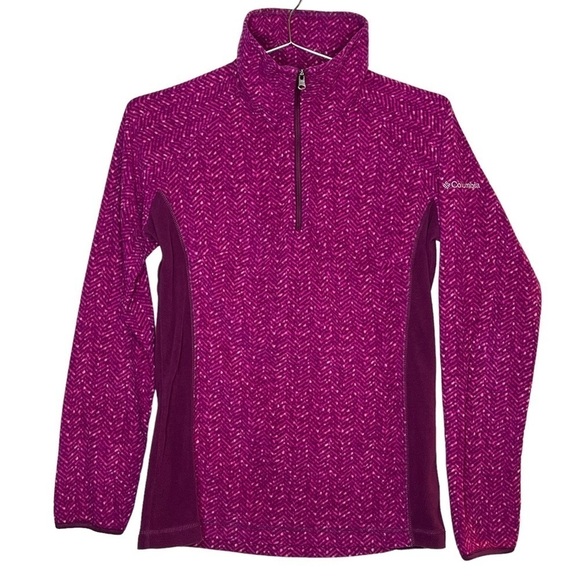 COLUMBIA Lightweight Fleece Quarter Zip Sweatshirt Chevron Barbiecore Gorpcore - Picture 1 of 11